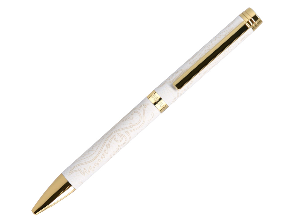 STYLO-BILLE BELIUS WILD WEST ALUMINIUM ENCRE BLEUE ATTRIBUTS DORES COLORIS CREME COFFRET DESIGN