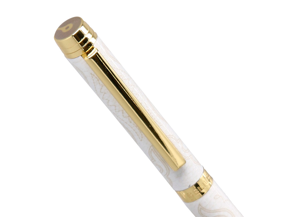 STYLO-BILLE BELIUS WILD WEST ALUMINIUM ENCRE BLEUE ATTRIBUTS DORES COLORIS CREME COFFRET DESIGN