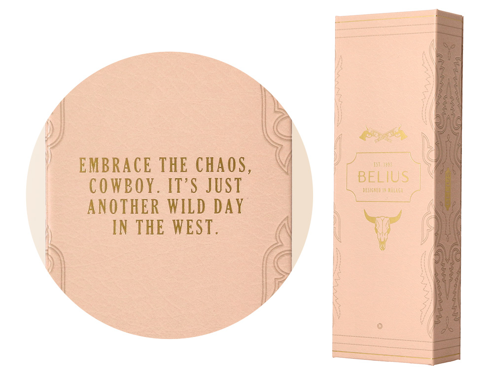 STYLO-BILLE BELIUS WILD WEST ALUMINIUM ENCRE NOIRE         ATTRIBUTS DORES COLORIS CREME COFFRET DESIGN