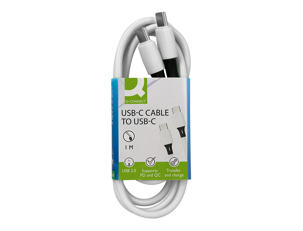 CABLE Q-CONNECT USB-C VERS USB-C PVC LONGUEUR 1M COLORIS BLANC