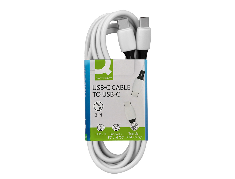 CABLE Q-CONNECT USB-C VERS USB-C PVC LONGUEUR 2M COLORIS BLANC