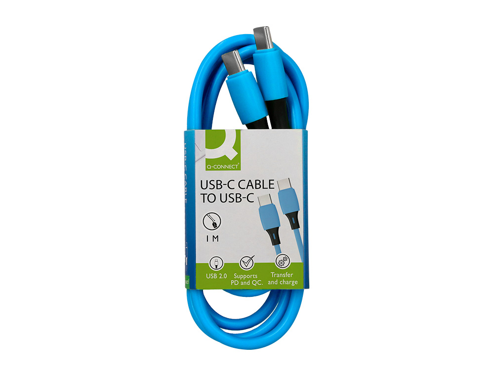 CABLE Q-CONNECT USB-C VERS USB-C PVC LONGUEUR 1M COLORIS BLEU