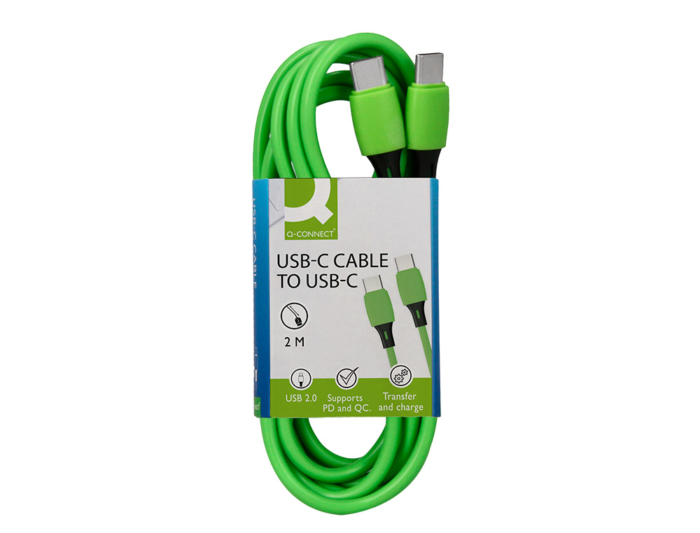 CABLE Q-CONNECT USB-C VERS USB-C PVC LONGUEUR 2M COLORIS VERT
