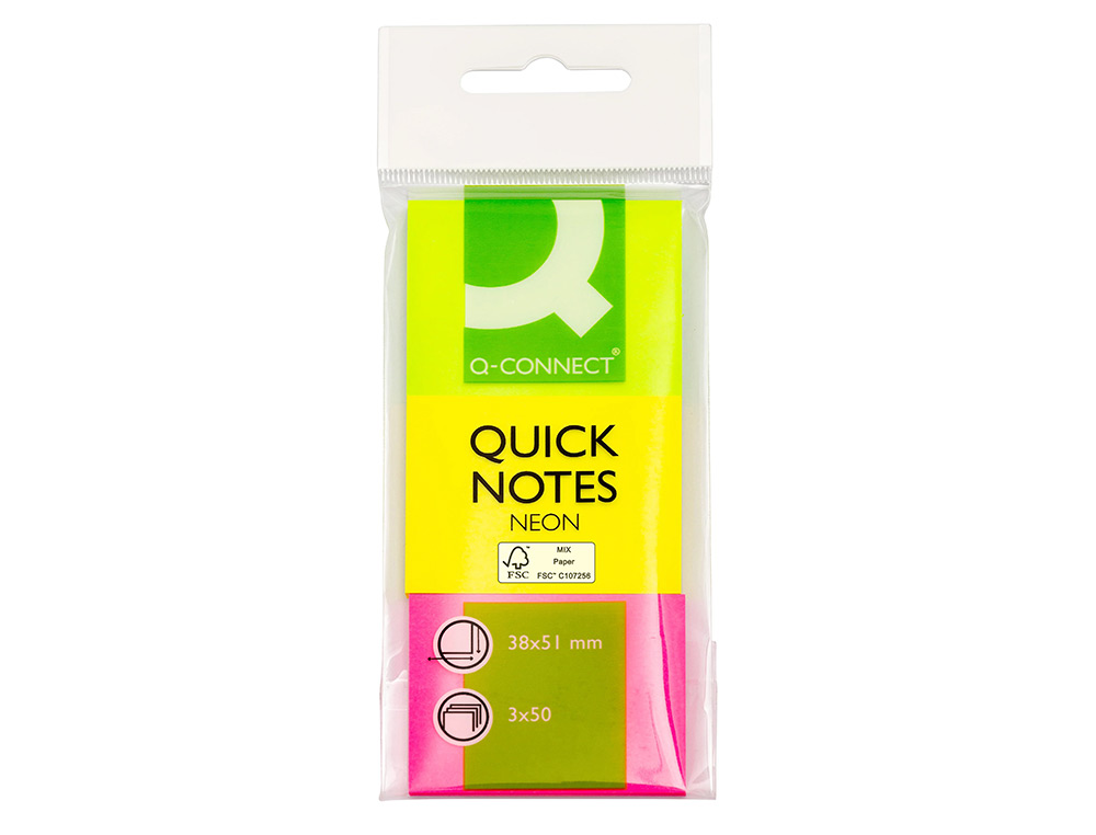 BLOC-NOTES Q-CONNECT COULEURS NON 38X51MM 50F REPOSITIONNABLES COLORIS ASSORTIS 3 BLOCS