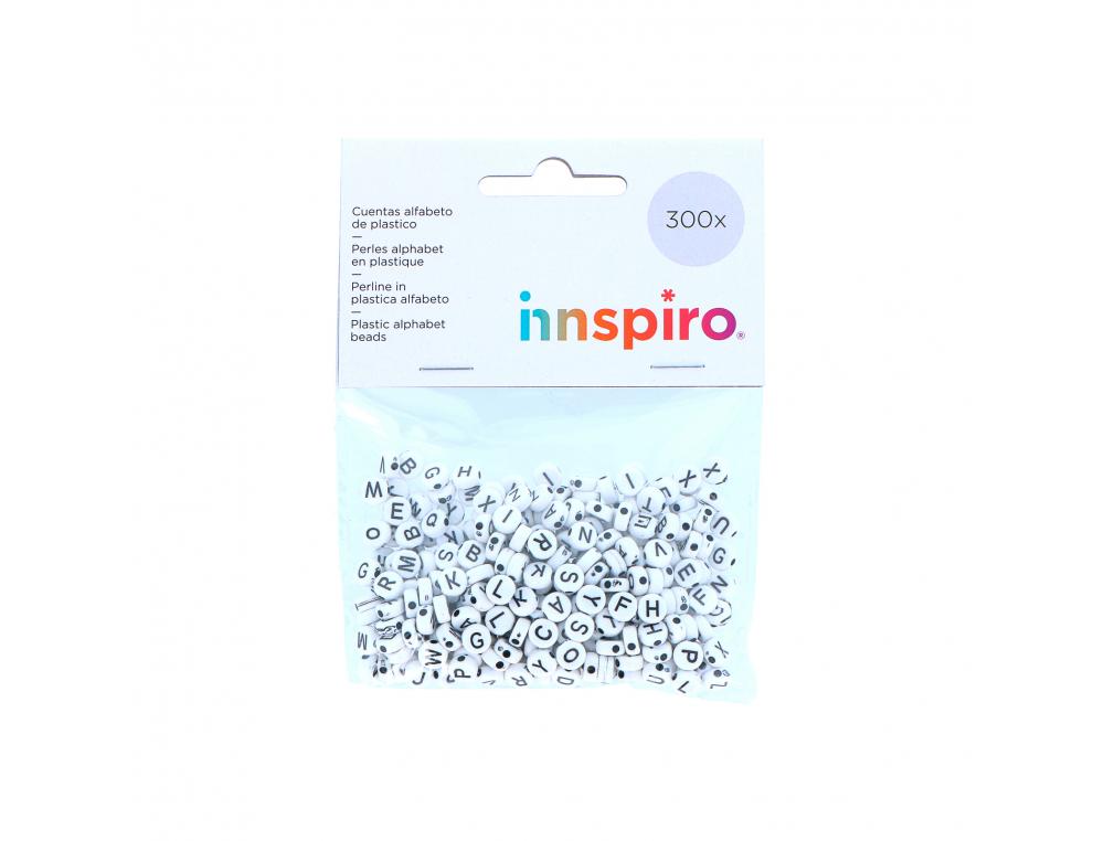 PERLE PLASTIQUE INNSPIRO FORME RONDE PLATE 6MM IMPRIMEE ALPHABET NOIR SUR FOND BLANC LOT DE 300 PERLES