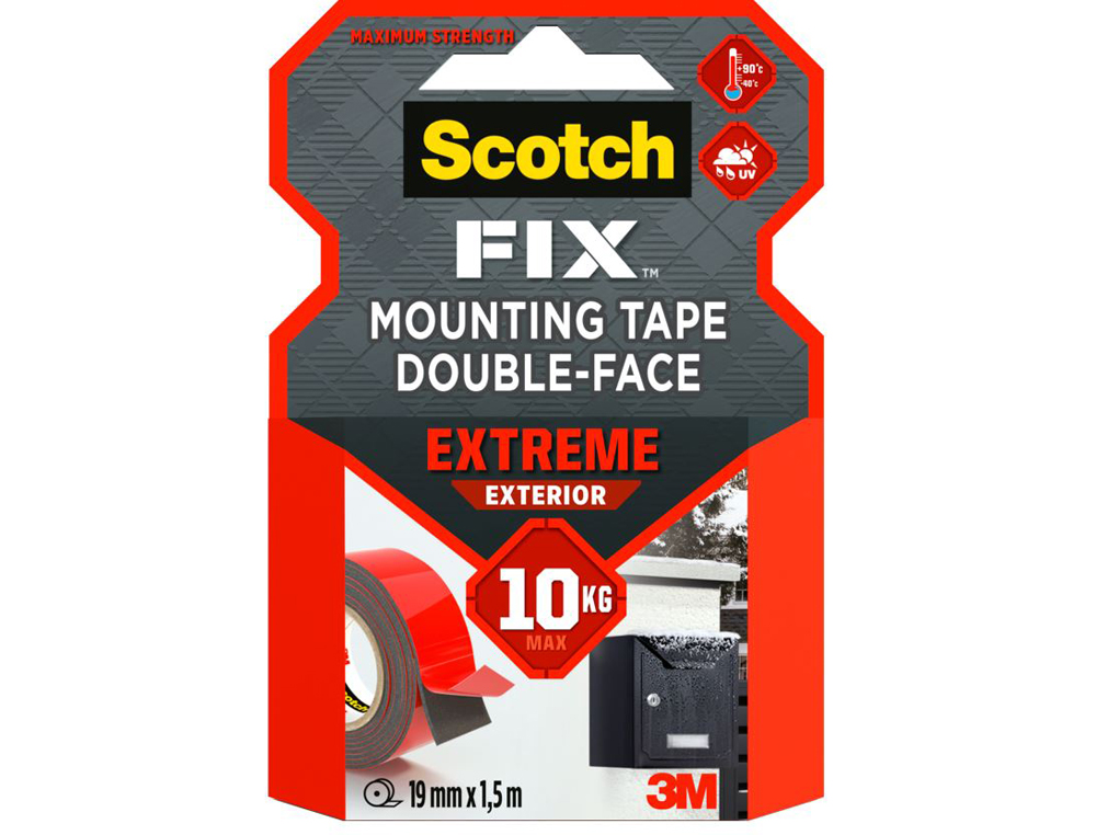 RUBAN FIXATION SCOTCH EXTRA FORT APPLICATION EXTRIEURE PAISSEUR 1.1MM RSISTANCE CHALEUR HUMIDIT 19MMX1.5M