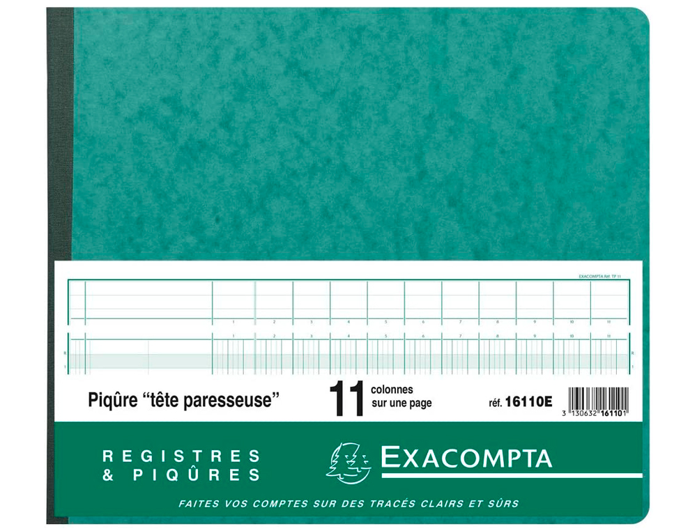 MANIFOLD COMPTABLE EXACOMPTA PIQUÉ TÊTE PARESSEUSE 270X320MM HORIZONTAL 28 LIGNES 80 PAGES 11 COLONNES/PAGE