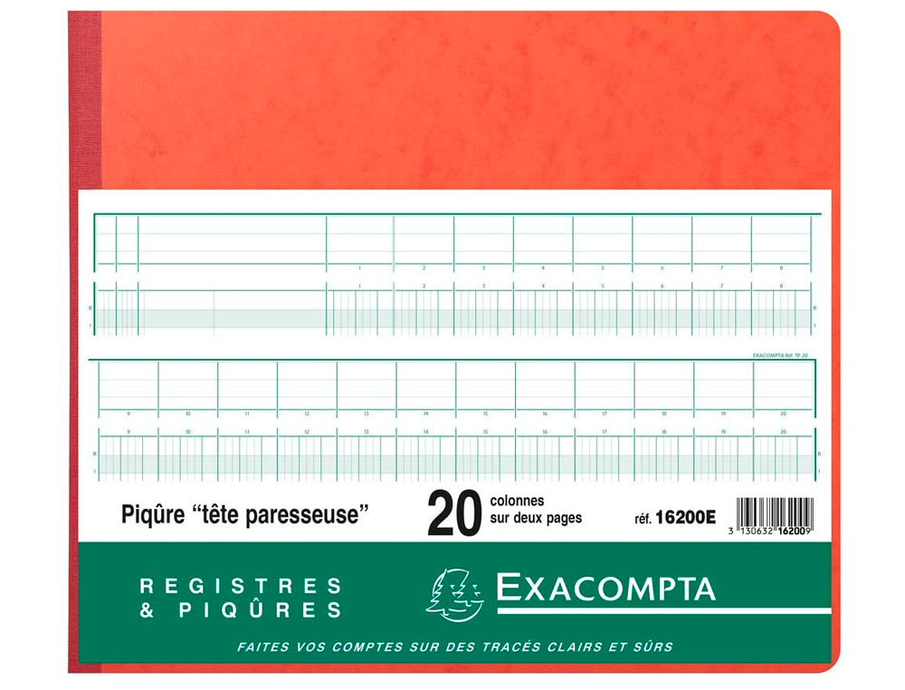 MANIFOLD COMPTABLE EXACOMPTA PIQUÉ TÊTE PARESSEUSE 270X320MM HORIZONTAL 28 LIGNES 80 PAGES 20 COLONNES/2 PAGES