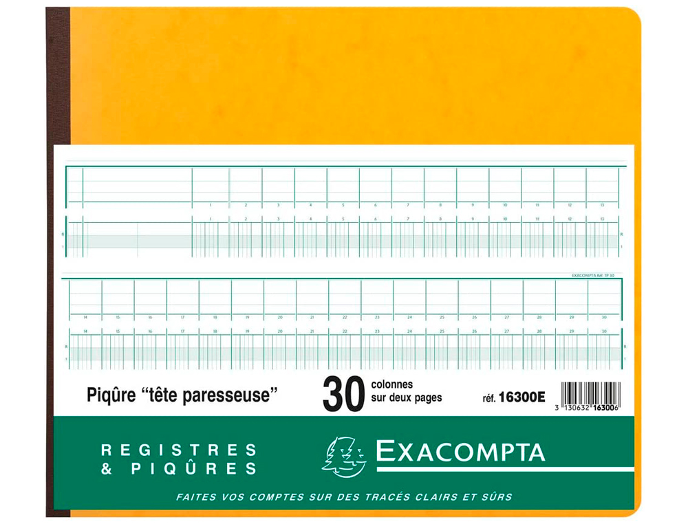 MANIFOLD COMPTABLE EXACOMPTA PIQUÉ TÊTE PARESSEUSE 270X320MM HORIZONTAL 31 LIGNES 80 PAGES 30 COLONNES/2 PAGES