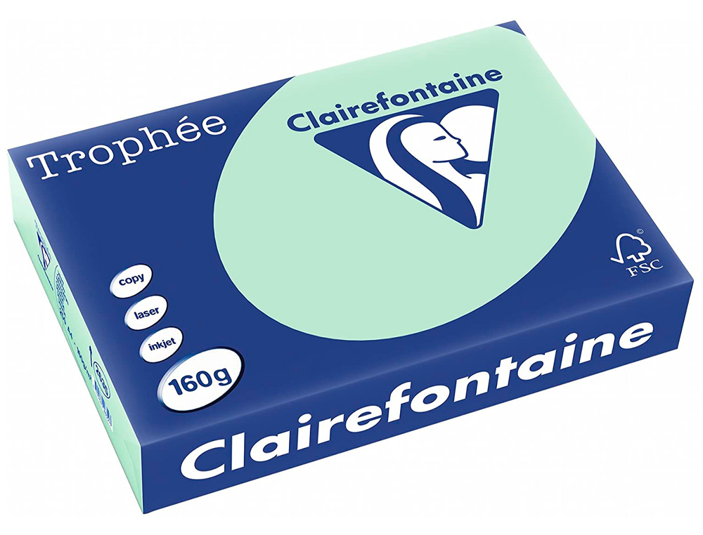 PAPIER COULEUR CLAIREFONTAINE TROPHE MULTIFONCTION A4 160G/M2 VERT PASTEL PAQUET 250 FEUILLES