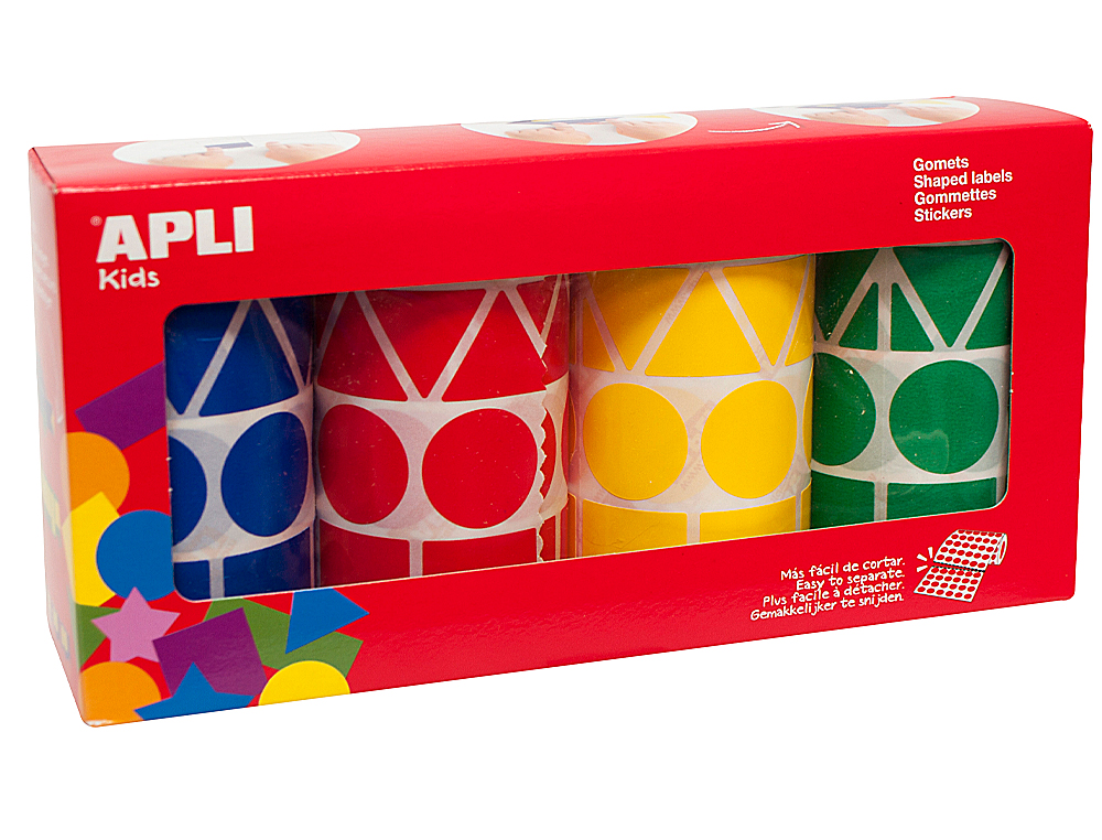 GOMMETTE GANTE APLI AGIPA GOMTRIQUE 4 COLORIS ASSORTIS BLEU ROUGE JAUNE VERT PACK 4 ROULEAUX 5428 UNITS
