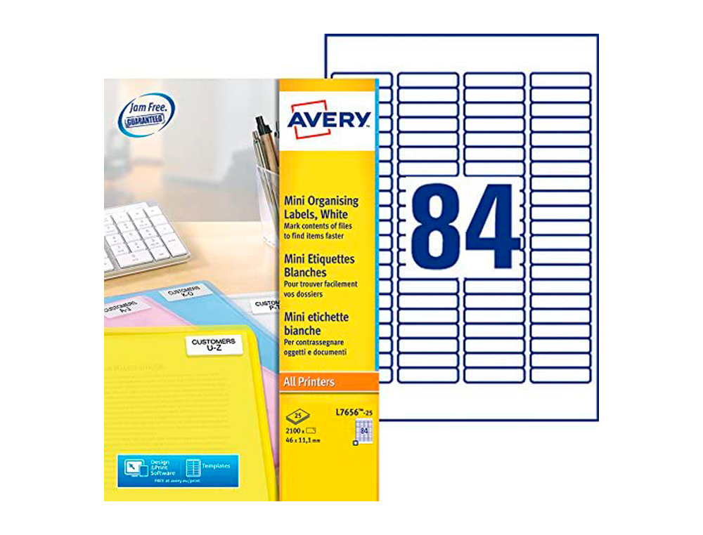 ÉTIQUETTE ADHÉSIVE AVERY EXPÉDITEUR LASER JET D'ENCRE 46X11.1MM BLANCHE ENLEVABLE SANS TRACE BOÎTE 2100 UNITÉS