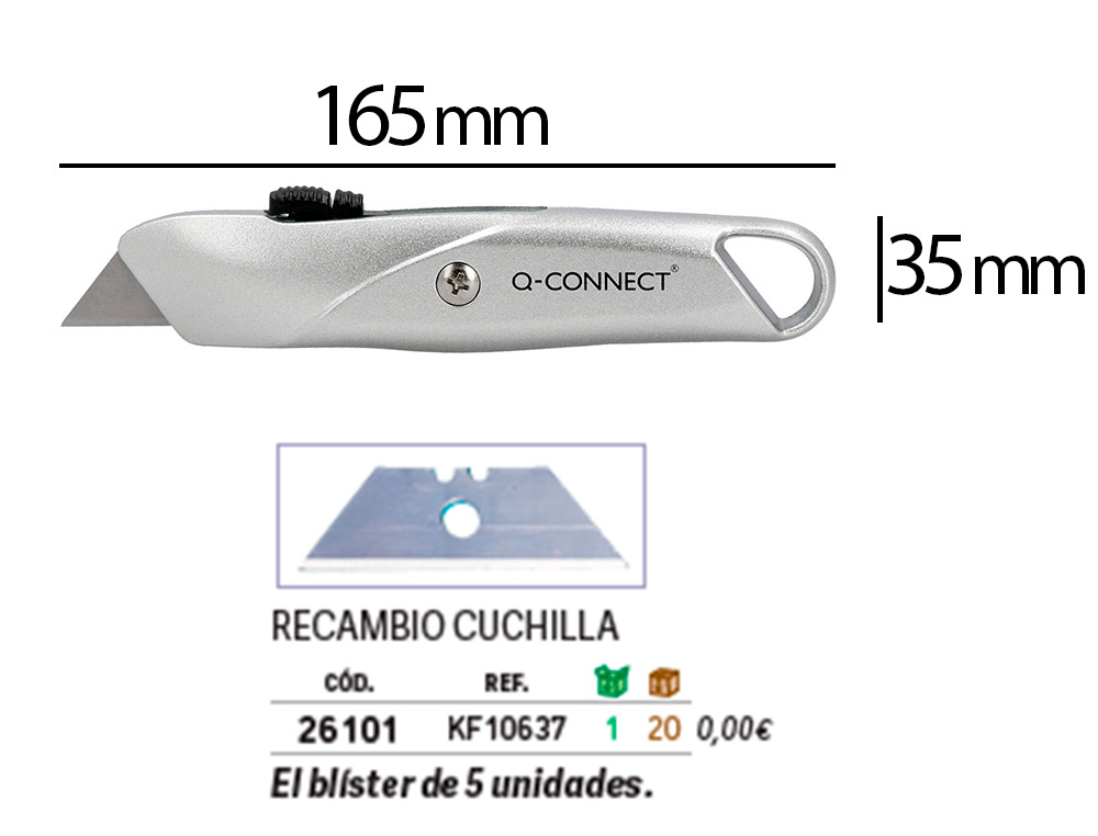 CUTTER XD-53 Q-CONNECT EN METAL LAME 18MM RECTRACTABLE  MECANISME DE BLOCAGE
