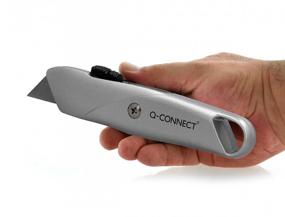 CUTTER XD-53 Q-CONNECT EN METAL LAME 18MM RECTRACTABLE  MECANISME DE BLOCAGE