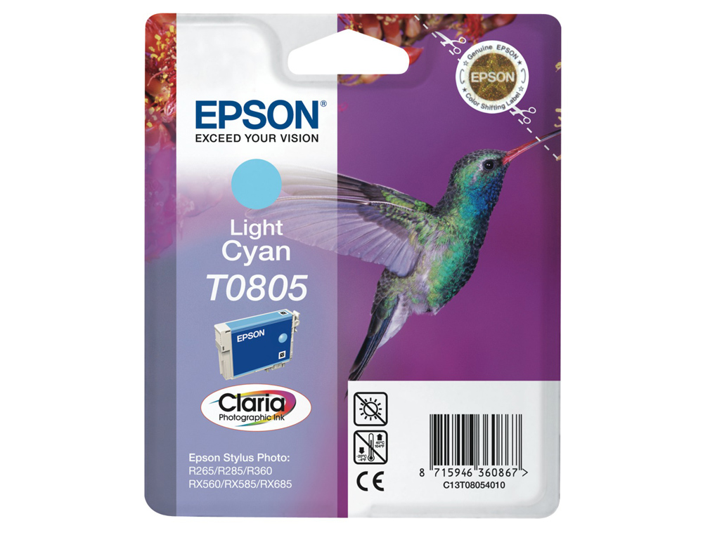 CARTOUCHE EPSON T0805 JET D'ENCRE C13T08054011 COULEUR CYAN CLAIR 330P