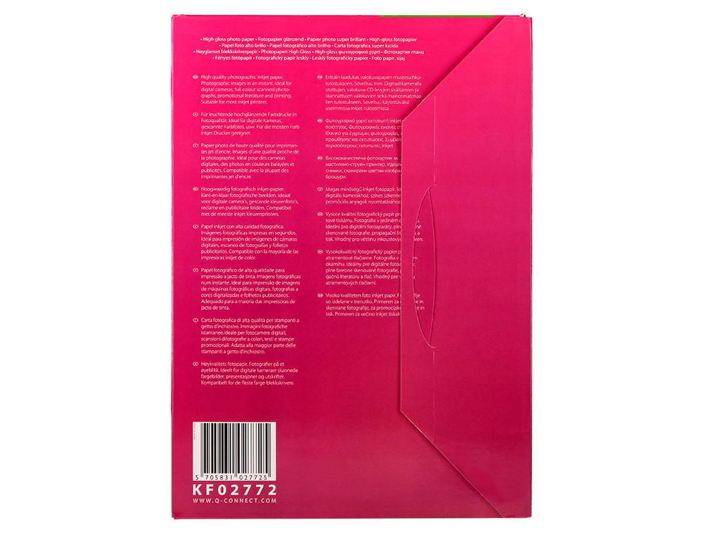 PAPIER PHOTO Q-CONNECT JET D'ENCRE GLACÉ ULTRA BRILLANT A4 260G COMPATIBLE TOUTE IMPRIMA NTE PAQUET 50 FEUILLES
