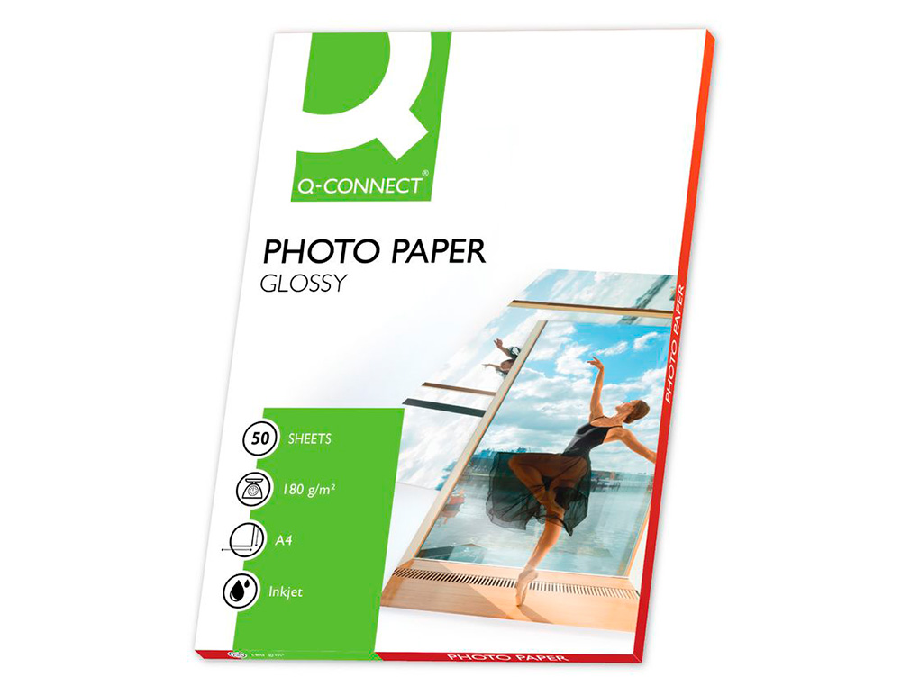 PAPIER PHOTO Q-CONNECT JET D'ENCRE GLAC BRILLANT A4 1      80G/M2 COMPATIBLE TOUTE IMPRIMANTE PAQUET 50 FEUILLES
