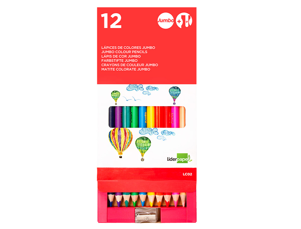 CRAYON COULEUR LIDERPAPEL TRIANGULAIRE JUMBO MINE EXTRA-RSISTANTE 174.5MM TAILLE-CRAYON OFFERT TUI CARTON 12 UNITS