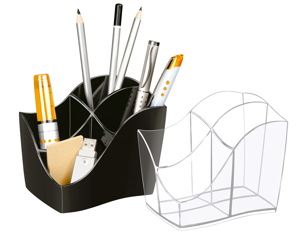 POT MULTIFONCTIONS CEP ELLYPSE POLYSTYRNE ANTICHOC 4 COMPARTIMENTS POUR 45 CRAYONS 1 CASE VRAC 118X89X98MM NOIR