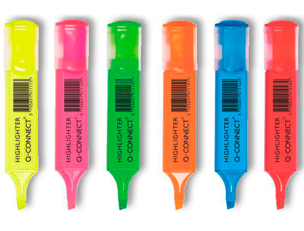 SURLIGNEUR Q-CONNECT TRACÉ 2/5 MM POINTE BISEAUTÉE COULEURS ÉCLATANTES POCHETTE 6 UNITÉS ASSORTIES