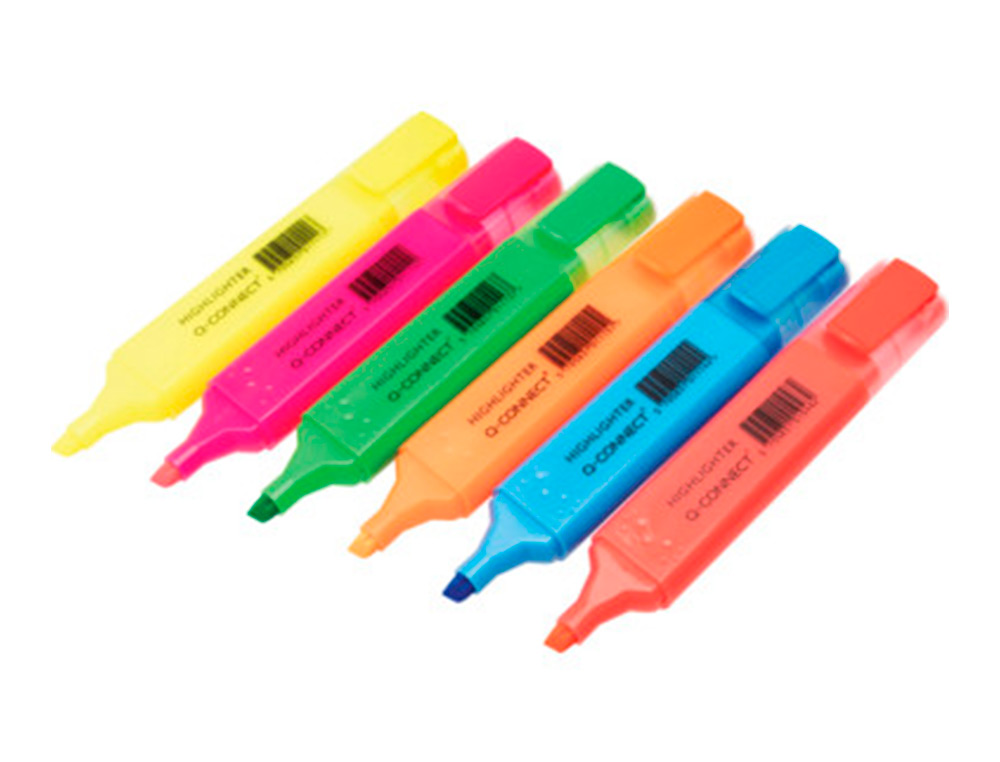 SURLIGNEUR Q-CONNECT TRACÉ 2/5 MM POINTE BISEAUTÉE COULEURS ÉCLATANTES POCHETTE 6 UNITÉS ASSORTIES