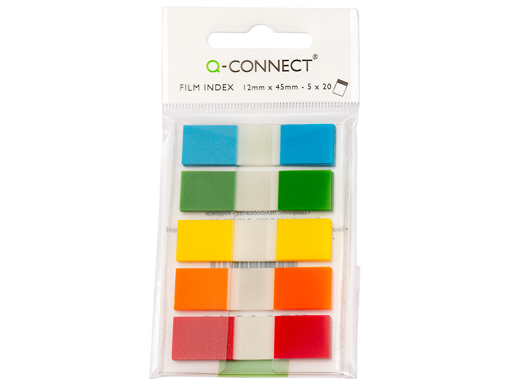 MARQUE-PAGES Q-CONNECT MINI KIT POCHE 12X45MM 130F COLORIS ASSORTIS BLEU ROUGE JAUNE VERT ORANGE LOT 5X20 UNITÉS