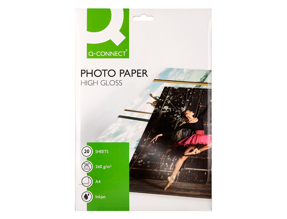 PAPIER PHOTO Q-CONNECT JET D'ENCRE GLACÉ ULTRA-BRILLANT A4 260G /M2 COMPATIBLE TOUTE IMPRIMANTE PAQUET 20 FEUILLES