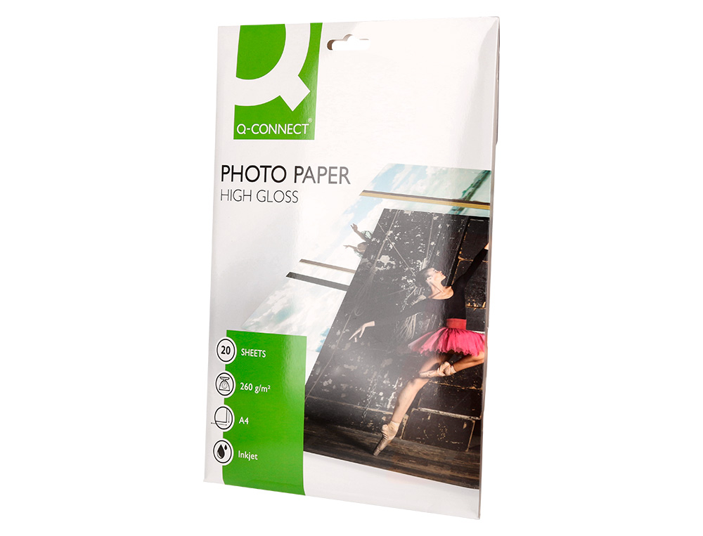 PAPIER PHOTO Q-CONNECT JET D'ENCRE GLACÉ ULTRA-BRILLANT A4 260G /M2 COMPATIBLE TOUTE IMPRIMANTE PAQUET 20 FEUILLES