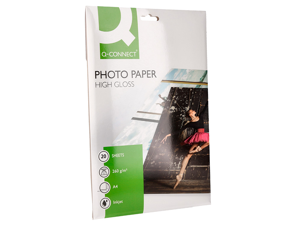 PAPIER PHOTO Q-CONNECT JET D'ENCRE GLACÉ ULTRA-BRILLANT A4 260G /M2 COMPATIBLE TOUTE IMPRIMANTE PAQUET 20 FEUILLES
