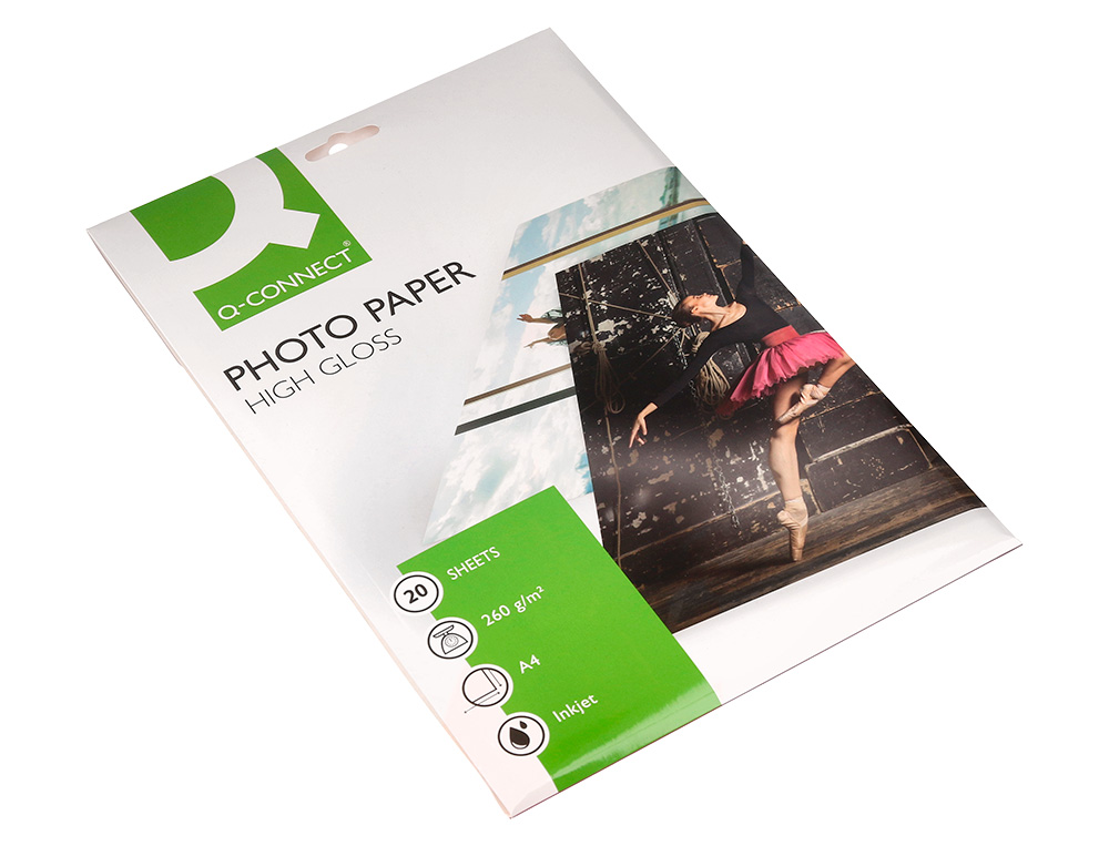 PAPIER PHOTO Q-CONNECT JET D'ENCRE GLACÉ ULTRA-BRILLANT A4 260G /M2 COMPATIBLE TOUTE IMPRIMANTE PAQUET 20 FEUILLES