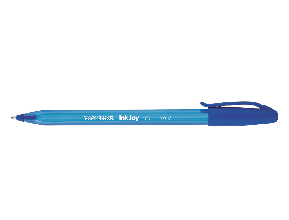 STYLO-BILLE PAPER MATE INKJOY 100 CRITURE MOYENNE 0.7MM ULTRA DOUCE CORPS TRIANGULAIRE RSISTE BAVURES COLORIS BLEU
