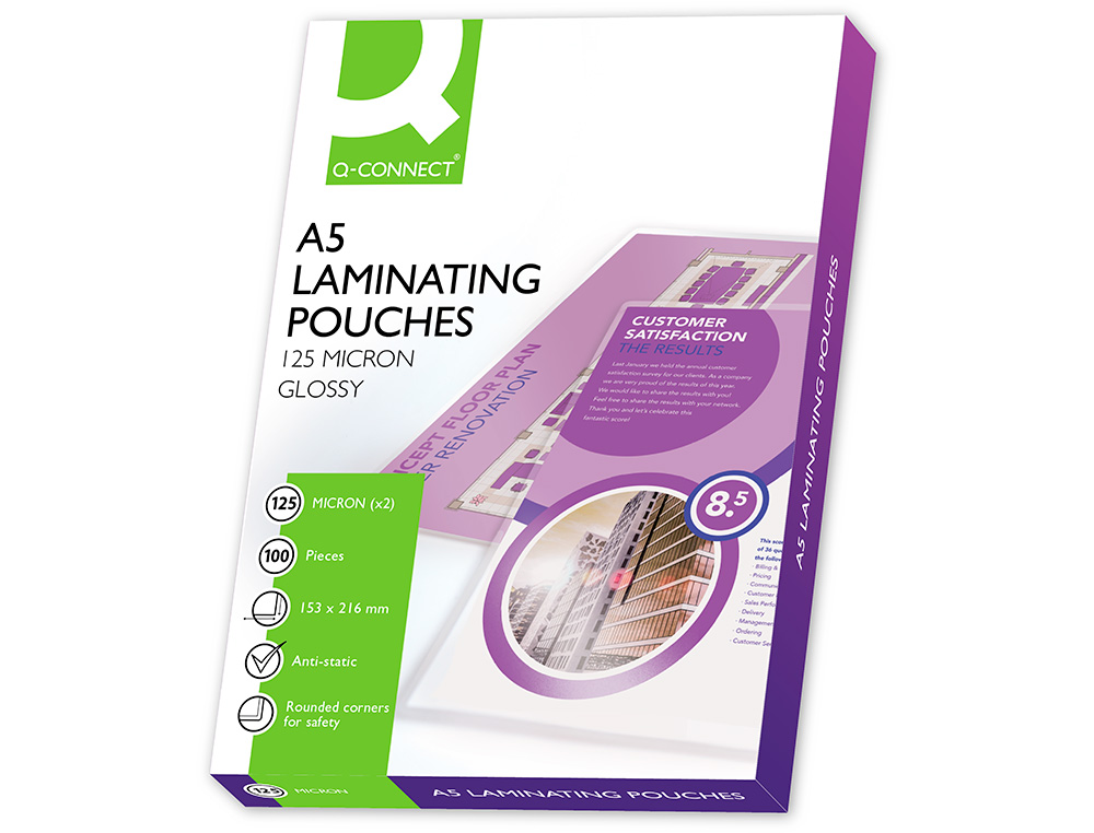 POCHETTE PLASTIFICATION Q-CONNECT À CHAUD ÉCONOMIQUE FORMAT A5 125 MICRONS BOÎTE 100 UNITÉS