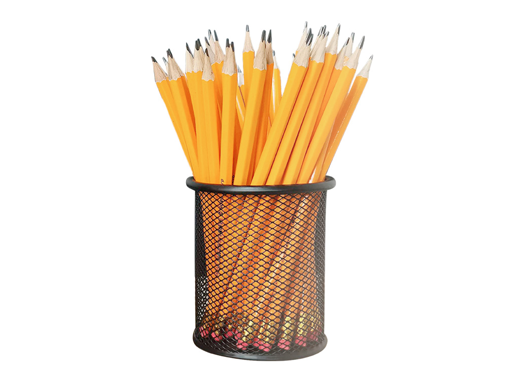 POT  CRAYONS Q-CONNECT MAILLE MTALLIQUE HAUTEUR 105MM DIAMTRE 86MM COLORIS NOIR