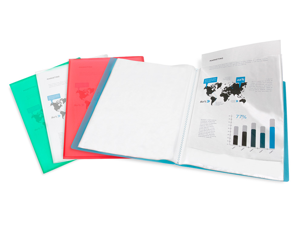 PROTÈGE-DOCUMENTS LIDERPAPEL POLYPROPYLÈNE COUVERTURE FLEXIBLE 60 POCHETTES FIXES A4 210X297MM BLEU TRANSLUCIDE
