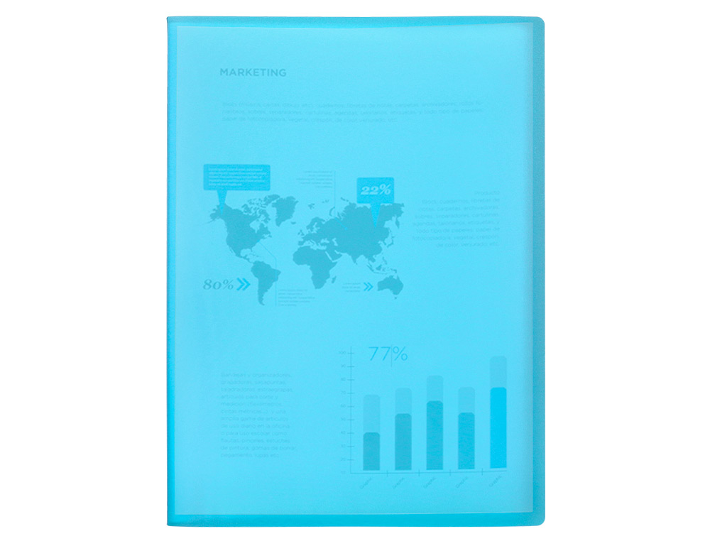 PROTÈGE-DOCUMENTS LIDERPAPEL POLYPROPYLÈNE COUVERTURE FLEXIBLE 60 POCHETTES FIXES A4 210X297MM BLEU TRANSLUCIDE