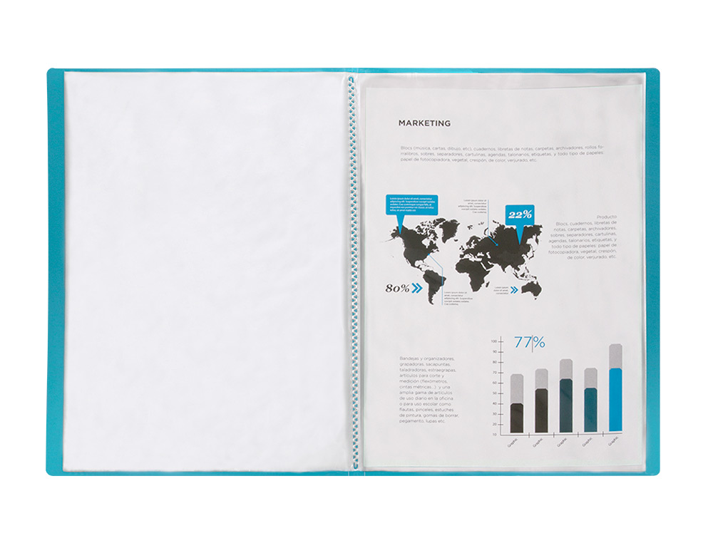 PROTÈGE-DOCUMENTS LIDERPAPEL POLYPROPYLÈNE COUVERTURE FLEXIBLE 60 POCHETTES FIXES A4 210X297MM BLEU TRANSLUCIDE