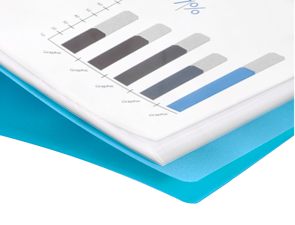 PROTÈGE-DOCUMENTS LIDERPAPEL POLYPROPYLÈNE COUVERTURE FLEXIBLE 60 POCHETTES FIXES A4 210X297MM BLEU TRANSLUCIDE