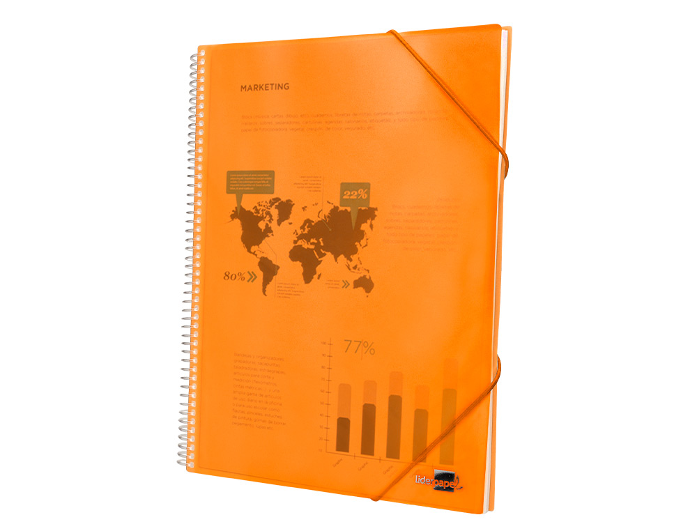 PROTÈGE-DOCUMENTS LIDERPAPEL POLYPROPYLÈNE COUVERTURE RIGIDE SPIRALE 10 POCHETTES FIXES A4 210X297MM COLORIS ORANGE