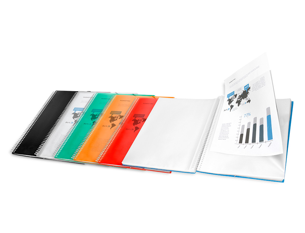PROTÈGE-DOCUMENTS LIDERPAPEL POLYPROPYLÈNE COUVERTURE RIGIDE SPIRALE 30 POCHETTES FIXES A4 210X297MM COLORIS ROUGE