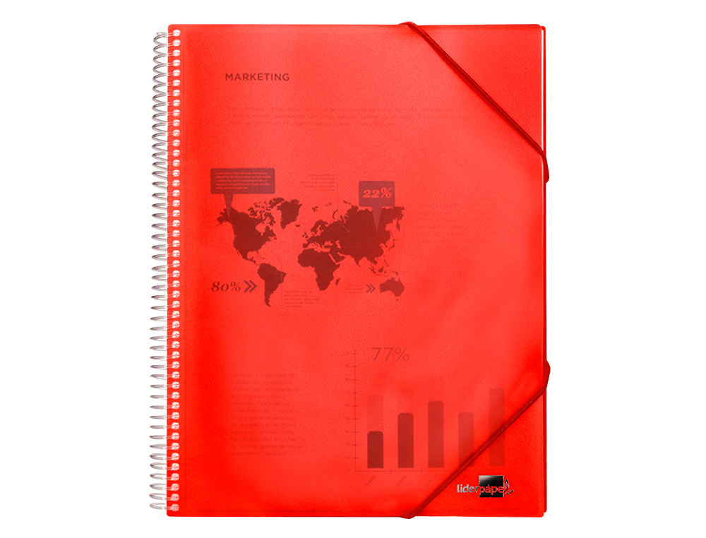 PROTÈGE-DOCUMENTS LIDERPAPEL POLYPROPYLÈNE COUVERTURE RIGIDE SPIRALE 30 POCHETTES FIXES A4 210X297MM COLORIS ROUGE