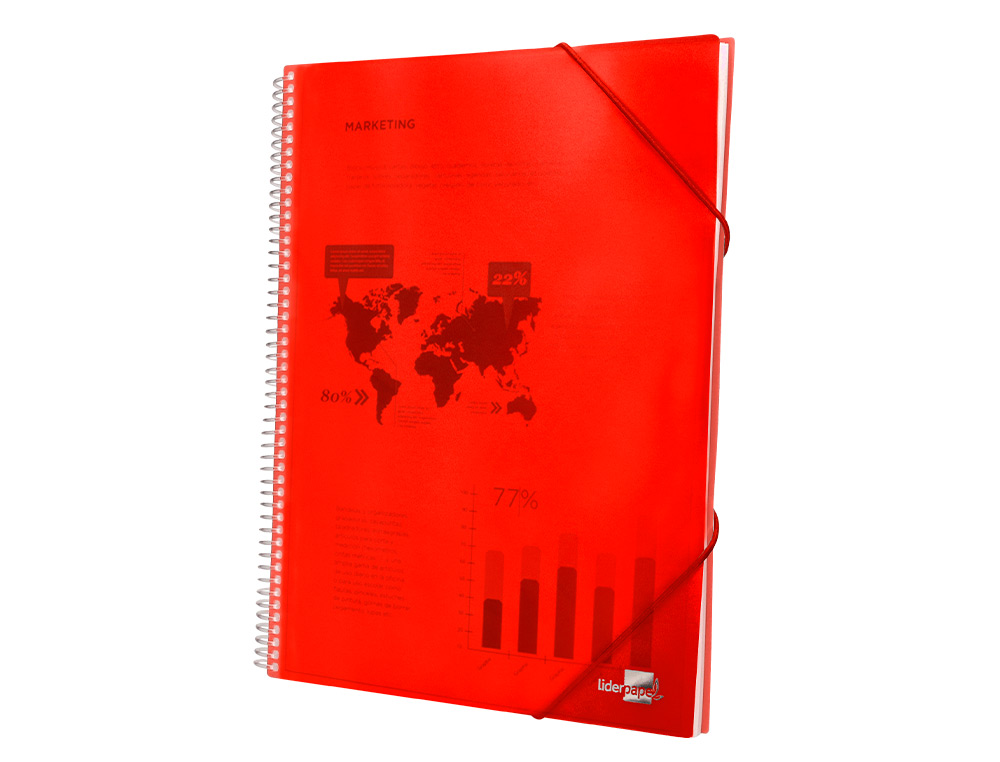 PROTÈGE-DOCUMENTS LIDERPAPEL POLYPROPYLÈNE COUVERTURE RIGIDE SPIRALE 30 POCHETTES FIXES A4 210X297MM COLORIS ROUGE