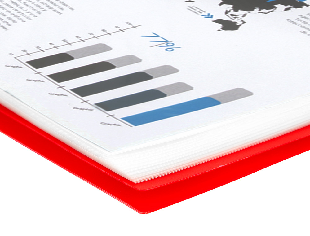 PROTÈGE-DOCUMENTS LIDERPAPEL POLYPROPYLÈNE COUVERTURE RIGIDE SPIRALE 30 POCHETTES FIXES A4 210X297MM COLORIS ROUGE