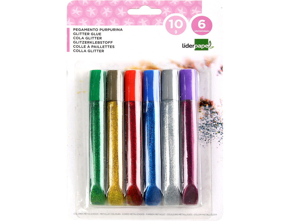 COLLE PAILLETÉE LIDERPAPEL COLORIS ASSORTIS MÉTALLISÉS BLISTER 6 UNITÉS 10G