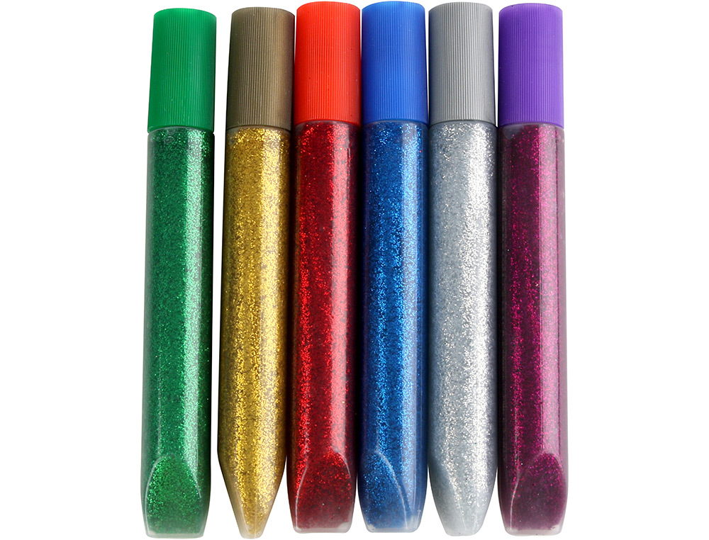COLLE PAILLETÉE LIDERPAPEL COLORIS ASSORTIS MÉTALLISÉS BLISTER 6 UNITÉS 10G