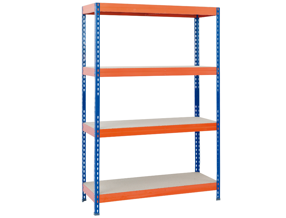 TAGRE MTALLIQUE AR 4 TABLETTES BOIS SUPPORTE 430KG/TABLETTE MONTAGE FACILE 200X100X60CM COLORIS BLEU/ORANGE
