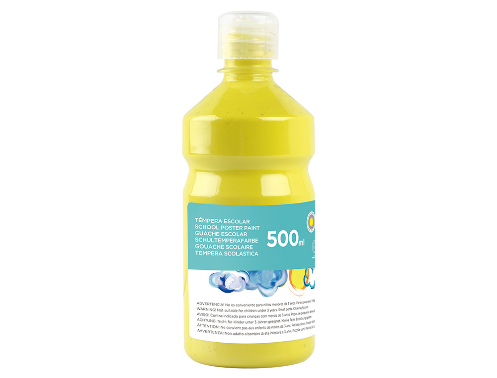 GOUACHE SCOLAIRE LIDERPAPEL LIQUIDE LAVABLE FERMETURE SCURIT BRILLANTE COLORIS JAUNE CITRON FLACON 500ML