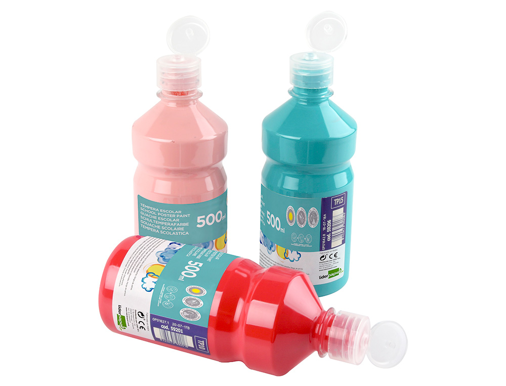 GOUACHE SCOLAIRE LIDERPAPEL LIQUIDE LAVABLE FERMETURE SCURIT BRILLANTE COLORIS JAUNE CITRON FLACON 500ML