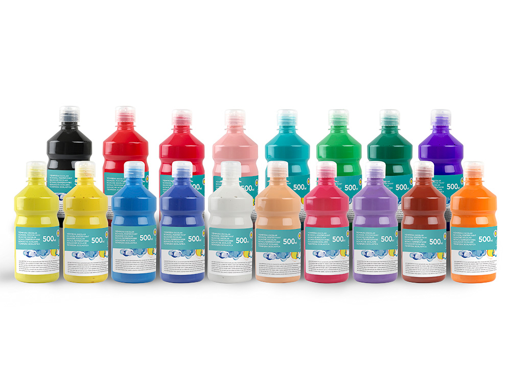 GOUACHE SCOLAIRE LIDERPAPEL LIQUIDE LAVABLE FERMETURE SCURIT BRILLANTE COLORIS JAUNE CITRON FLACON 500ML
