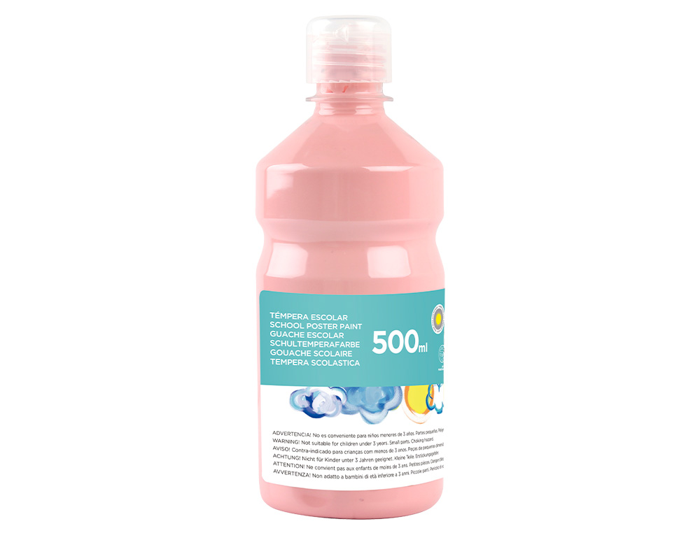 GOUACHE SCOLAIRE LIDERPAPEL LIQUIDE LAVABLE FERMETURE SÉCURITÉ BRILLANTE COLORIS ROSE FLACON 500ML
