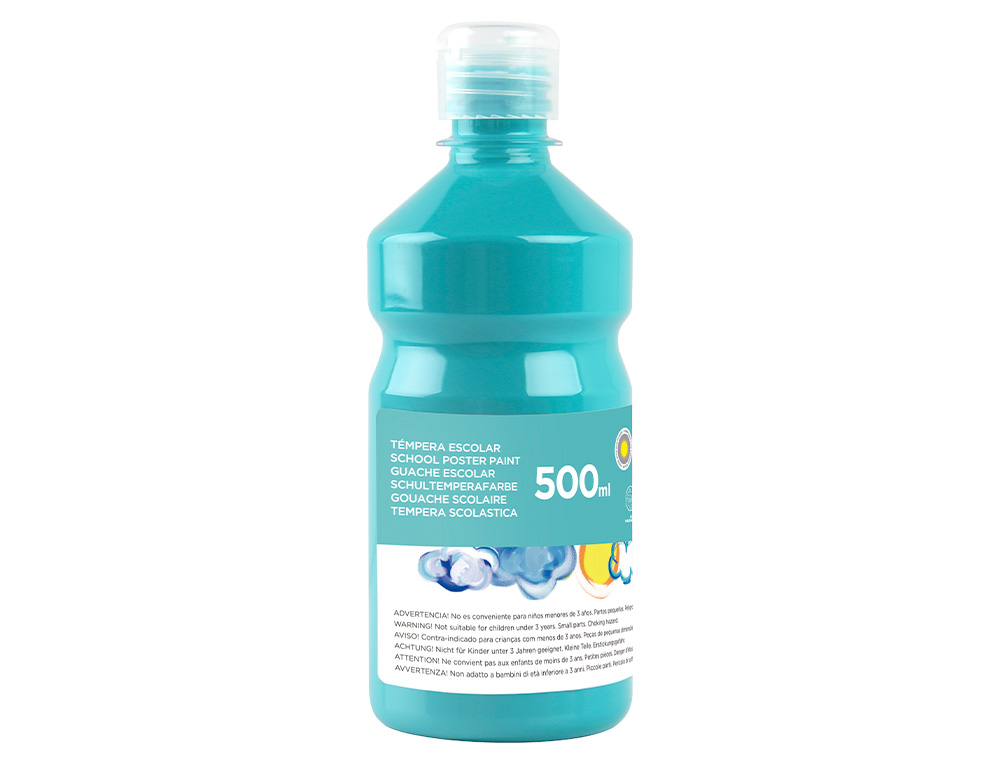 GOUACHE SCOLAIRE LIDERPAPEL LIQUIDE LAVABLE FERMETURE SÉCURITÉ BRILLANTE COLORIS TURQUOISE FLACON 500ML
